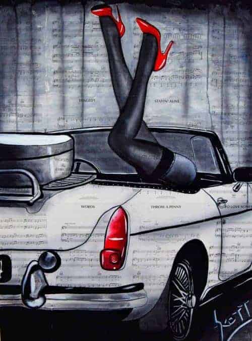 painting , girl car